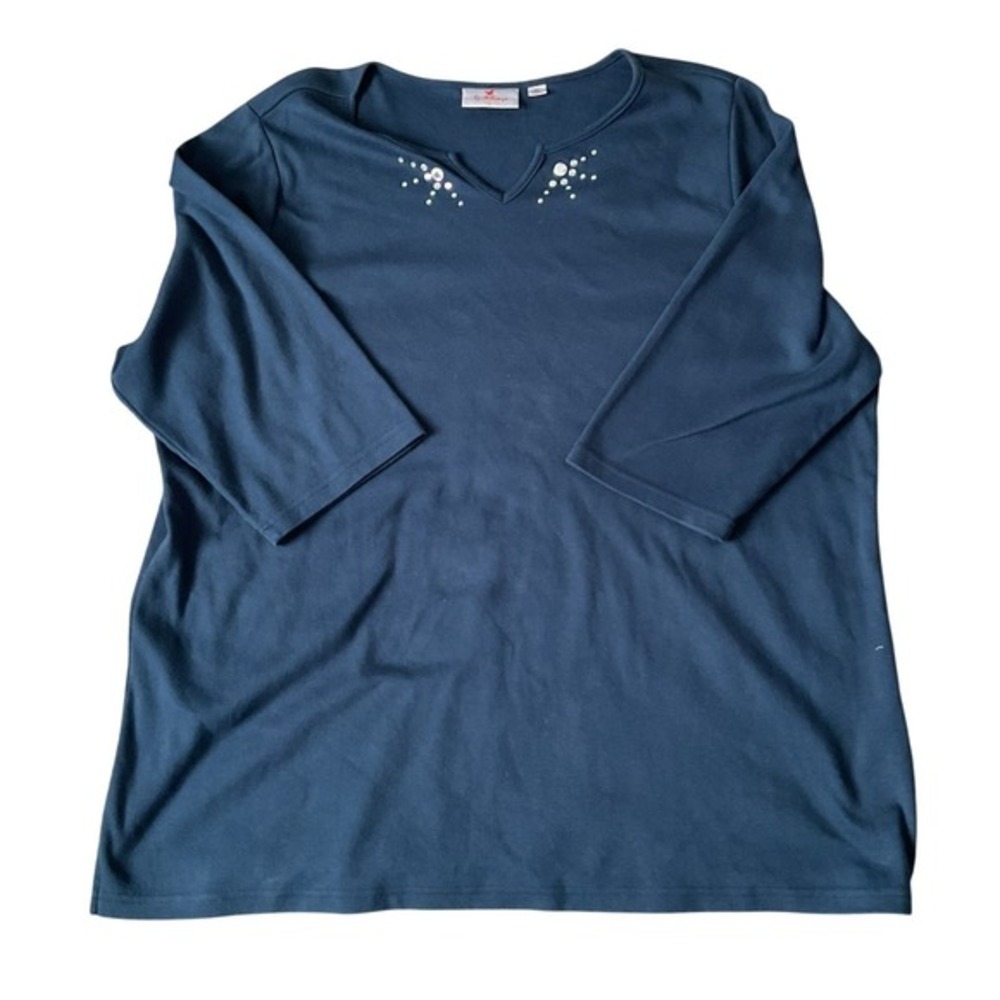 Quacker‎ Factory 2X Navy Knit Pullover Shirt Elbow Length Sleeve